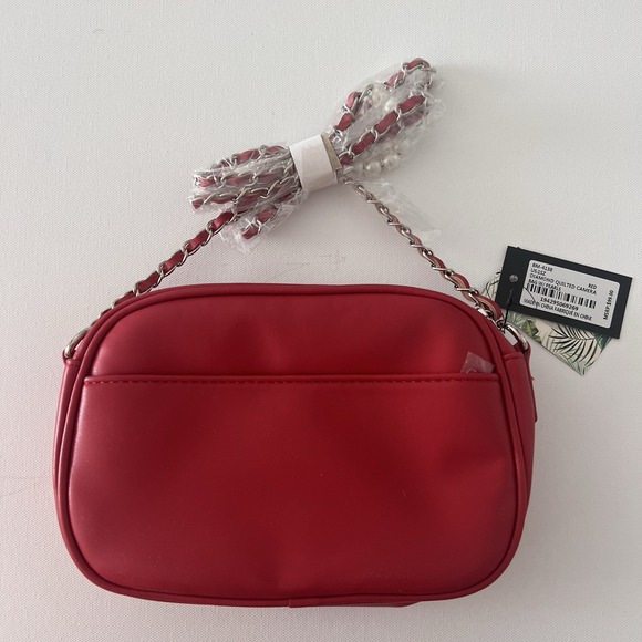 Badgley‎ Mischka Red Quilted Crossbody Pearl Studded Bag Vegan Faux Leather - Picture 5 of 9